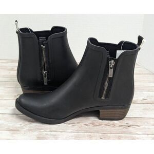 Lucky Brand Bunita Womens Sz 10M Black Side Zip Round Toe Block Heel Rain Boots